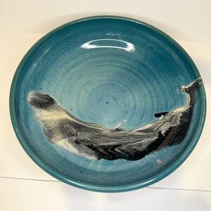 VTG Seagrove NC Studio Art Pottery Large Unique Stoneware Nature Seascape Bowl